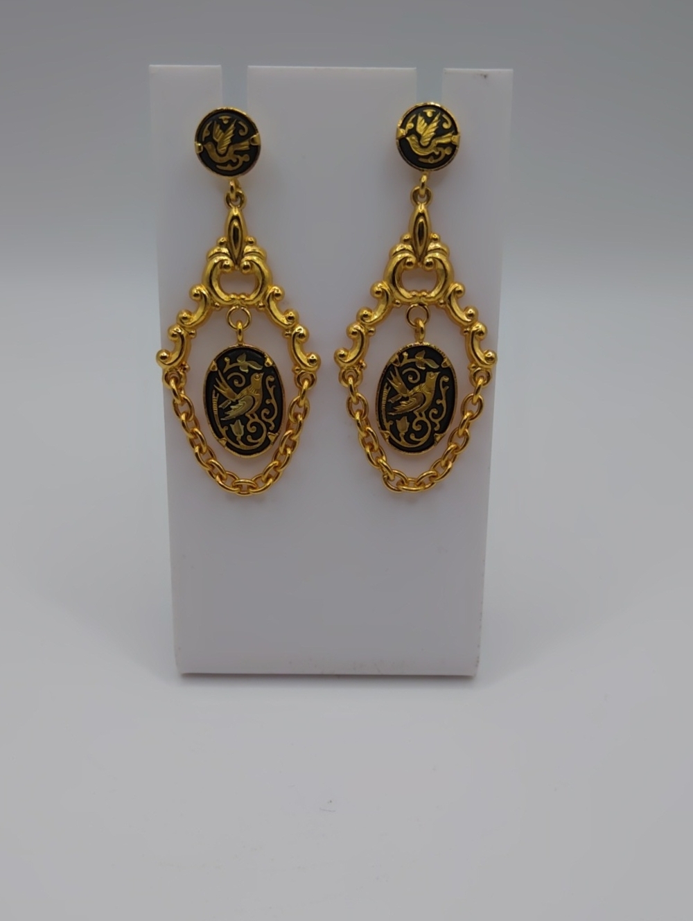Damascene Articulated Dangle Earrings Pierced